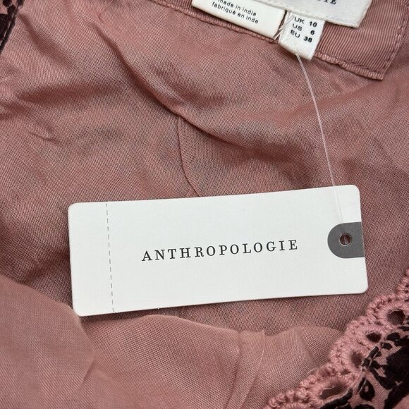 By Anthropologie Off-The-Shoulder Size 6 Pink Brown Tiered Ruffle Crop Top NWT - Picture 6 of 12